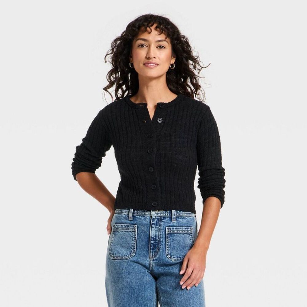 Women's Rib Cardigan - Universal Thread Black M